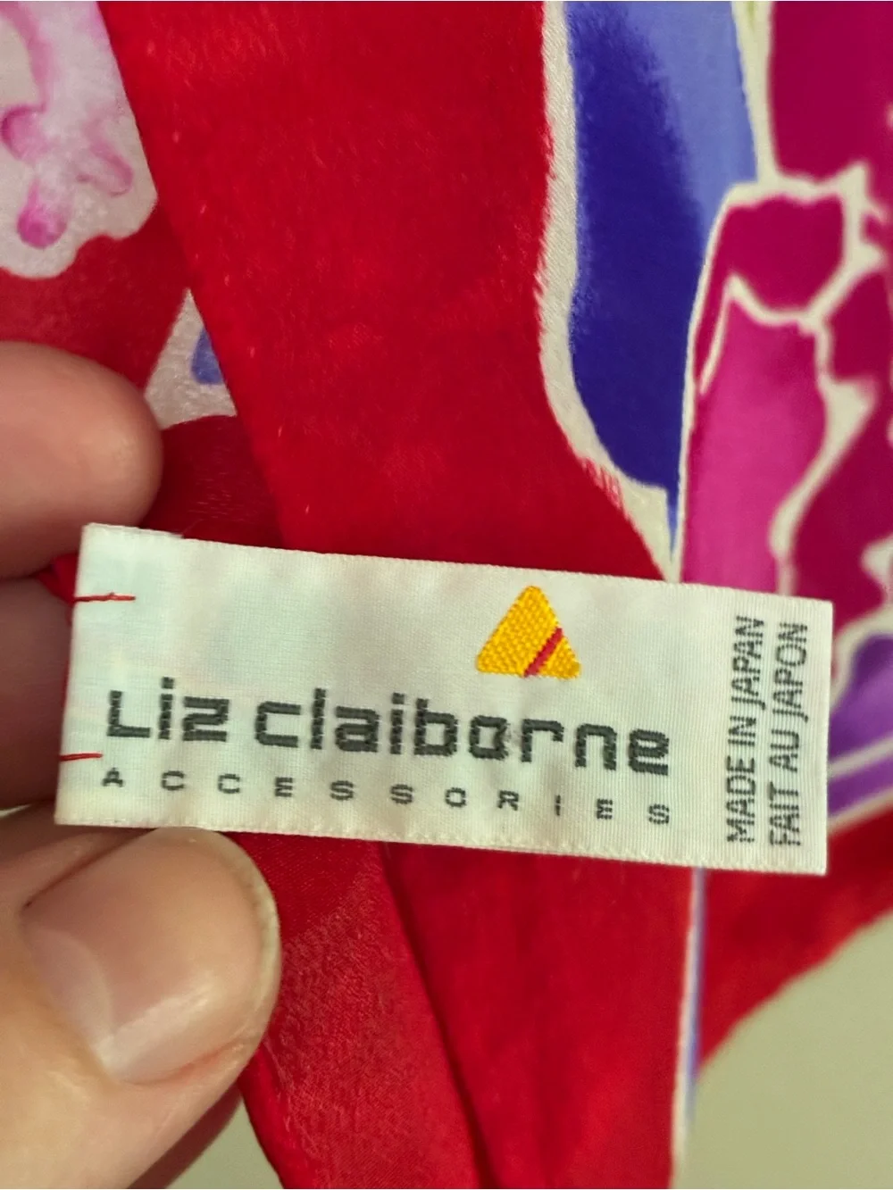 Liz Claiborne Red Floral Print Scarf with Pink & Purple Accents